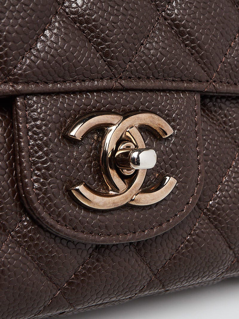 Chanel Dark Brown Quilted Caviar Leather Classic East/West Flap