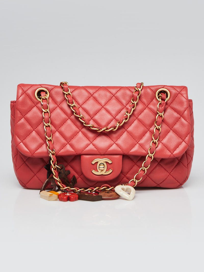Chanel Red Quilted Lambskin Leather Cruise Charm Small Flap Bag