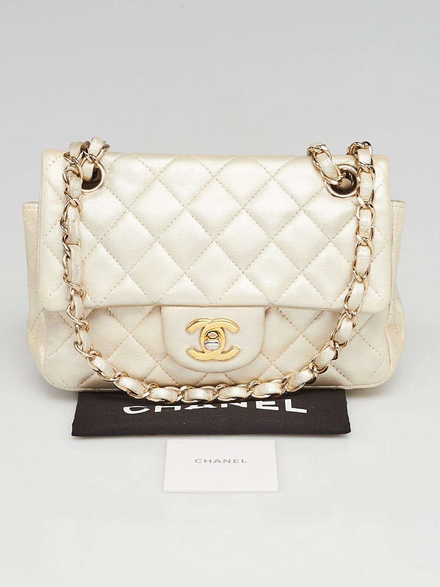Chanel Silver Quilted Lambskin Leather Classic Square Mini Flap Bag -  Yoogi's Closet