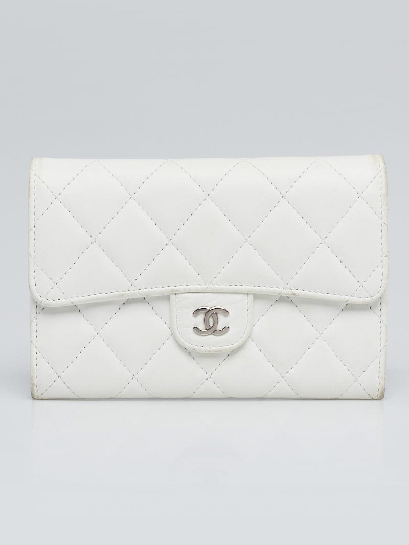Chanel White Quilted Lambskin Leather Small Flap Wallet - Yoogi's Closet