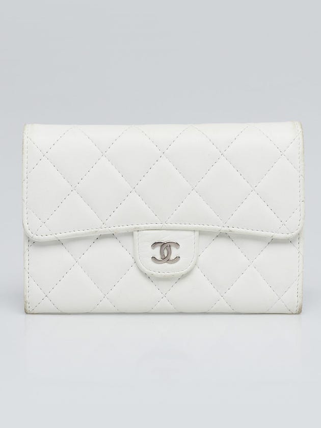 Chanel White Quilted Lambskin Leather Small Flap Wallet