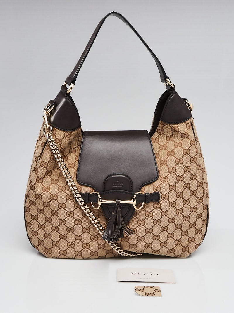 Gucci Beige/Ebony GG Canvas Large Horsebit Hobo Bag - Yoogi's Closet