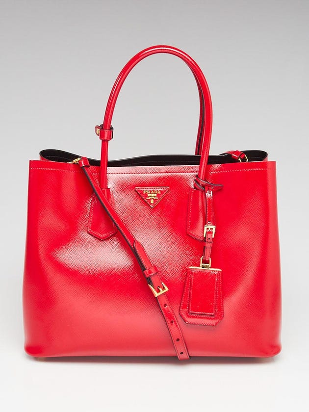 Prada Rosso Saffiano Vernice Leather Double Handle Tote Bag B2756T