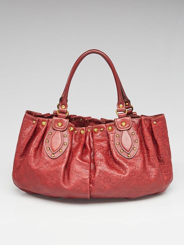 Gucci Red Guccissima Leather Studded Pelham Tote Bag