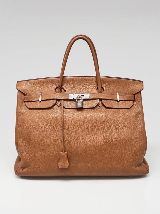 Hermes 40cm Alezan Clemence Leather Palladium Hardware Birkin Bag