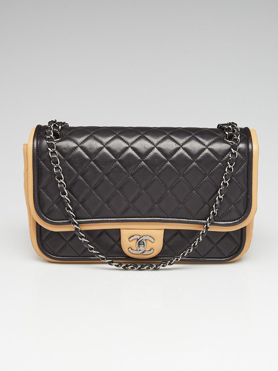 Chanel Black/Beige Quilted Lambskin Leather Classic Twist Medium Flap Bag -  Yoogi's Closet
