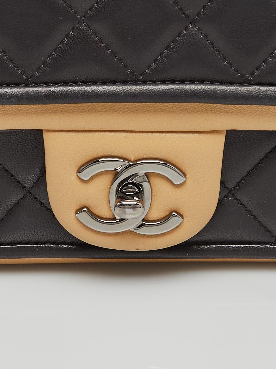 Chanel Black/Beige Quilted Lambskin Leather Classic Twist Medium