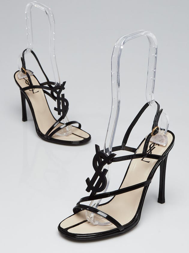 Yves Saint Laurent Black Patent Leather Hero 105 Strappy Sandals Size 7/37.5