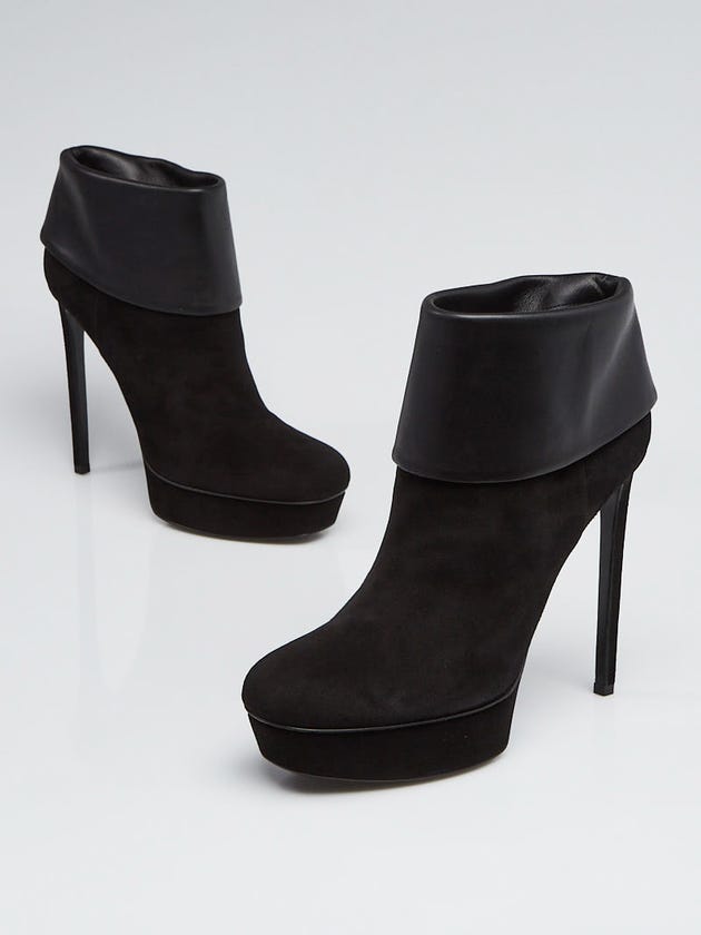 Yves Saint Laurent Black Suede/Leather Bianca 105 Flap Ankle Boots Size 8/38.5