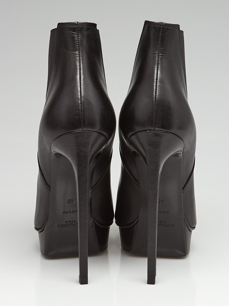 Yves Saint Laurent Black Leather Janis 105 Ankle Boots Size