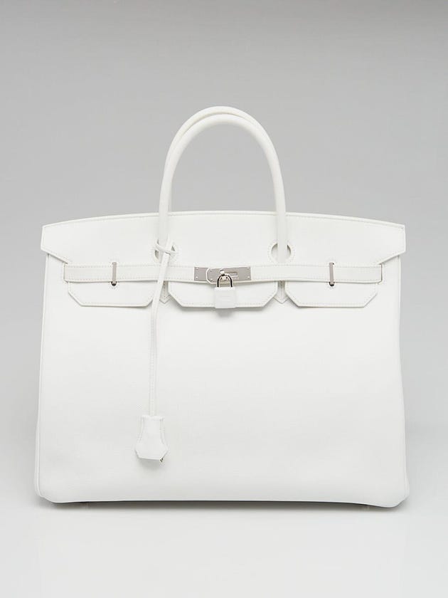 Hermes 40cm White Epsom Leather Palladium Plated Birkin Bag