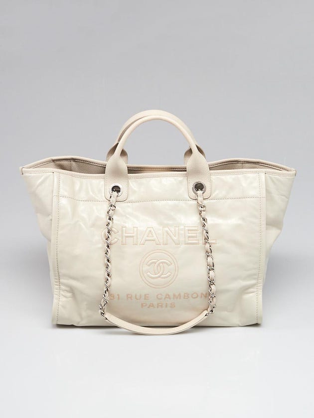 Chanel White Leather Deauville Large Shopping Tote Bag