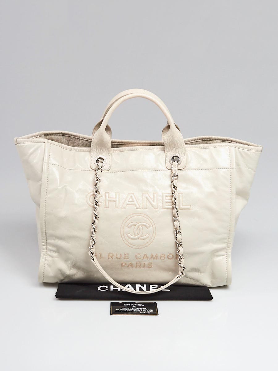 Chanel White Leather Deauville Large Shopping Tote Bag - Yoogi's Closet