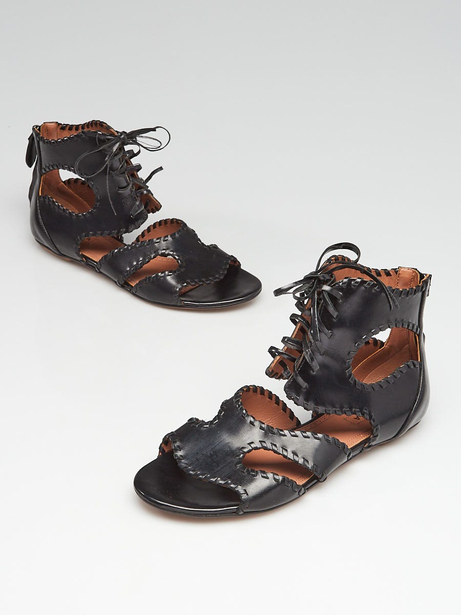 Alaïa Black Leather Whipstitch Lace-Up Gladiator Sandals Size 6.5/37