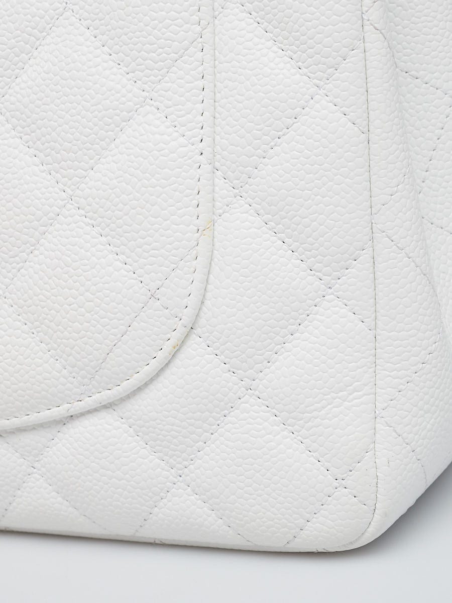 Chanel White Quilted Caviar Leather Classic Single Jumbo Flap Bag