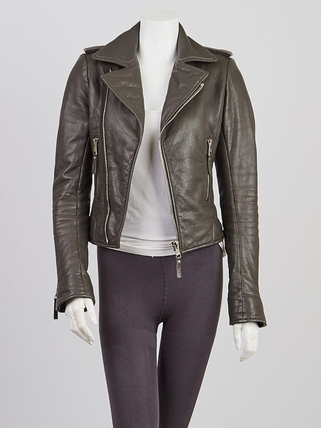 Balenciaga Grey Lambskin Leather Classic Biker Jacket Size 2/34