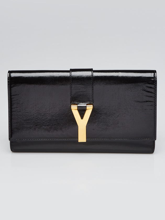 Yves Saint Laurent Black Textured Patent Leather Ligne Y Clutch Bag