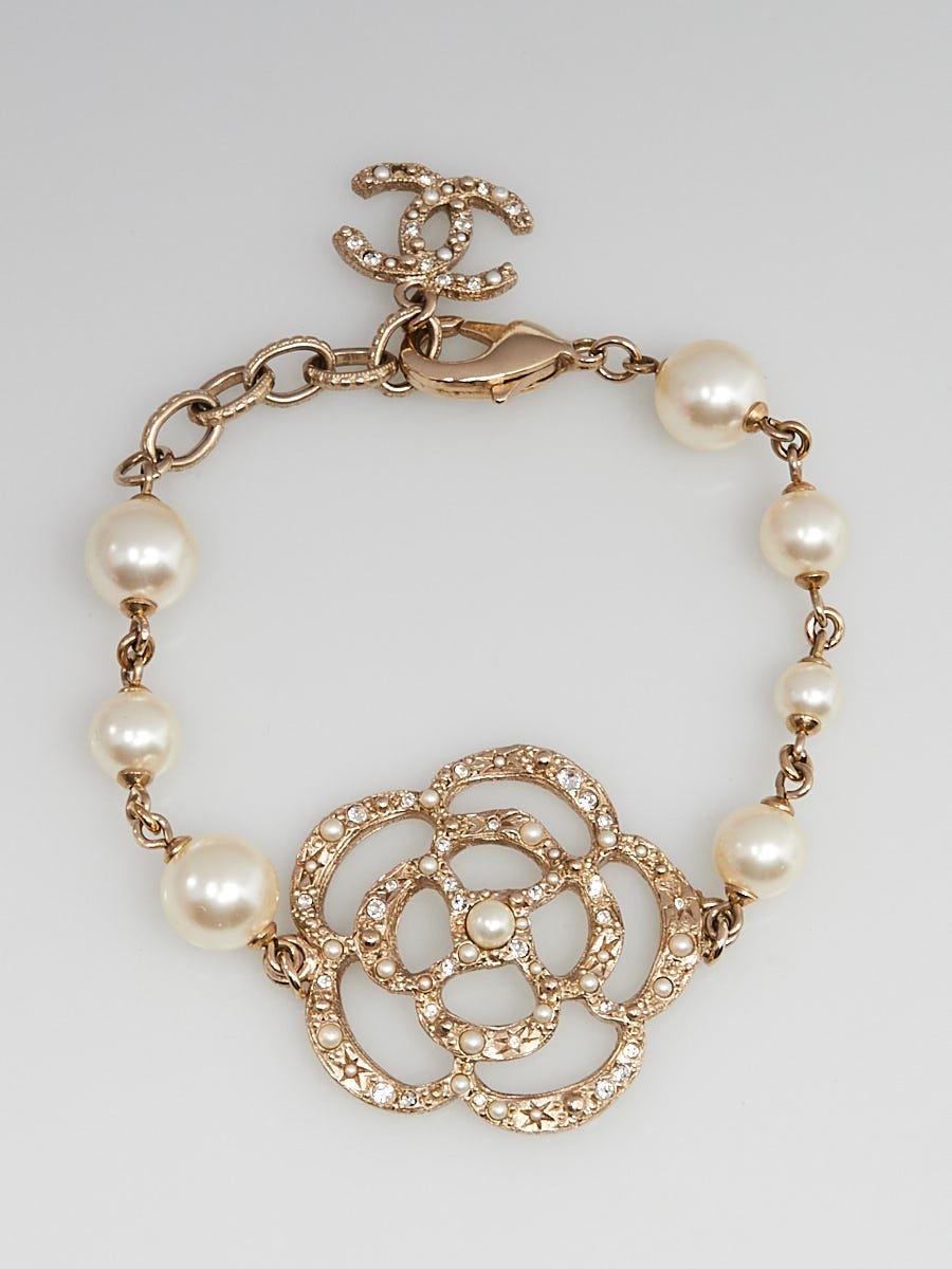 Chanel Glass Bead and Crystal Camellia Bracelet - Yoogi's Closet