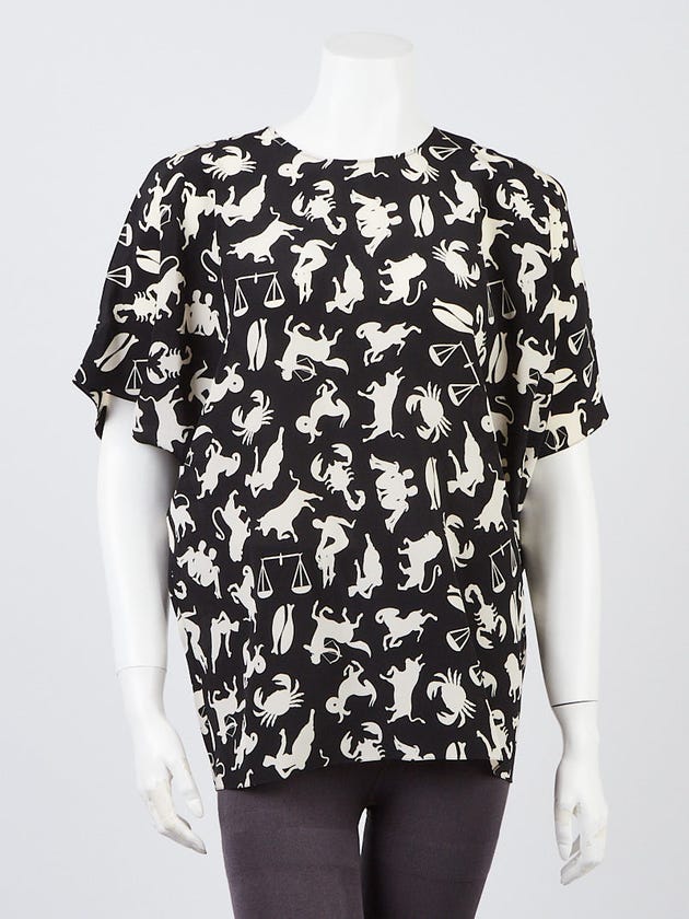 Yves Saint Laurent Black/Cream Silk Zodiac Print Blouse Size 10/42
