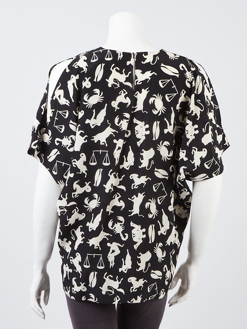 Yves Saint Laurent Black/Cream Silk Zodiac Print Blouse Size 10/42