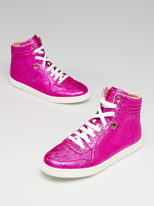 Gucci Pink Crinkle Leather High Top Sneakers Size 8/38.5