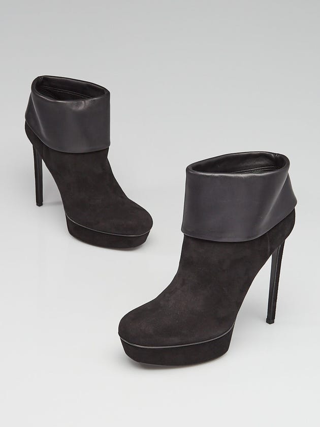 Yves Saint Laurent Black Suede/Leather Bianca 105 Flap Ankle Boots Size 8.5/39