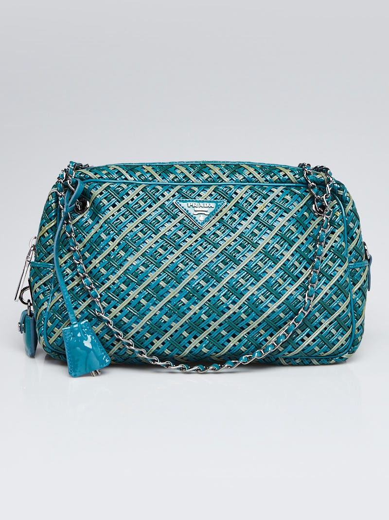 Prada Green Woven Leather Madras Clutch Prada