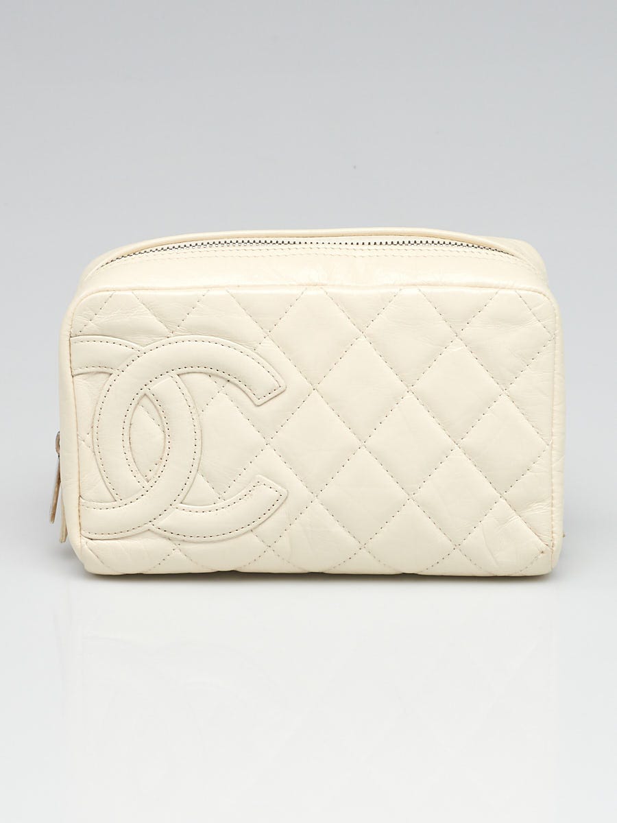 Chanel White Quilted Leather Cotton Club Ligne Cosmetic Pouch - Yoogi's  Closet