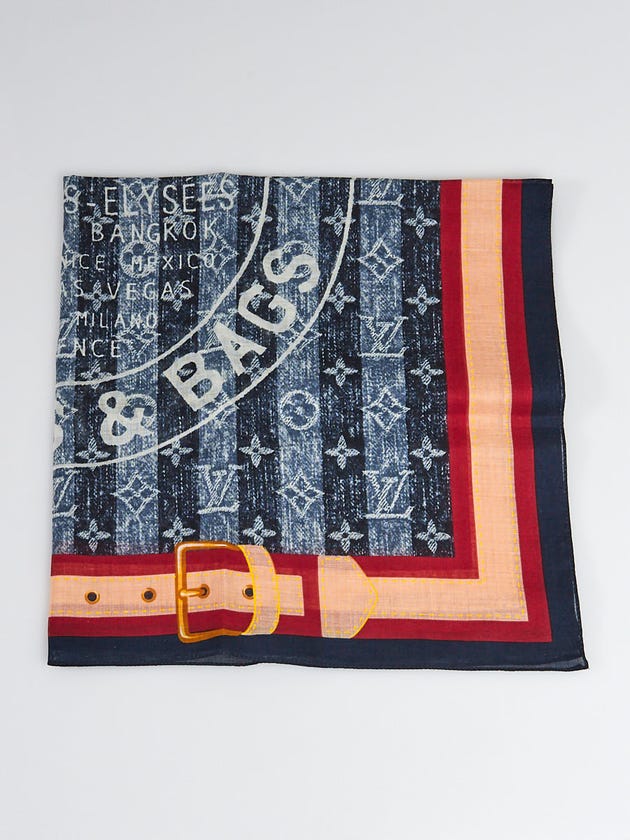 Louis Vuitton Blue/Red Cotton Trunks Square Bandana Scarf