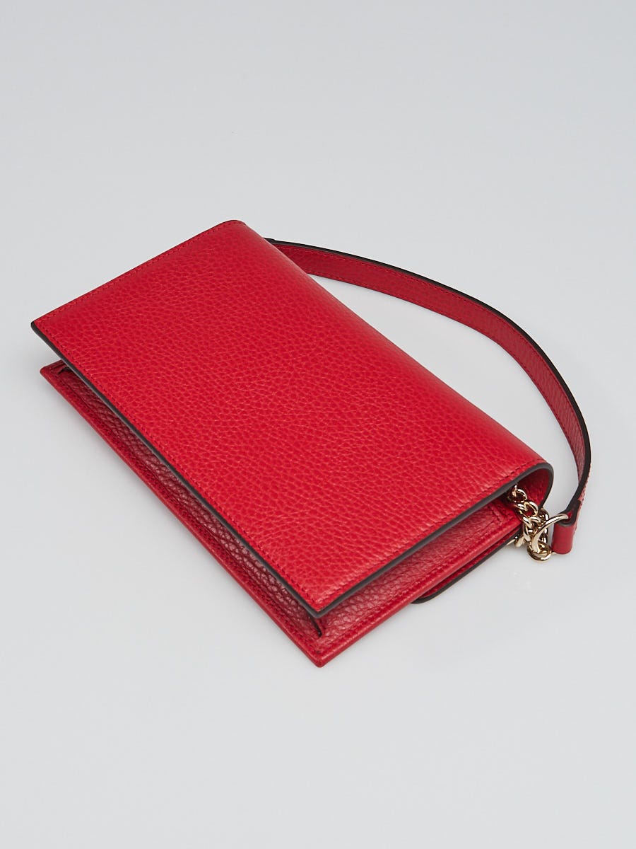 Gucci Red Leather Interlocking G Wallet On Chain Clutch Bag - Yoogi's Closet