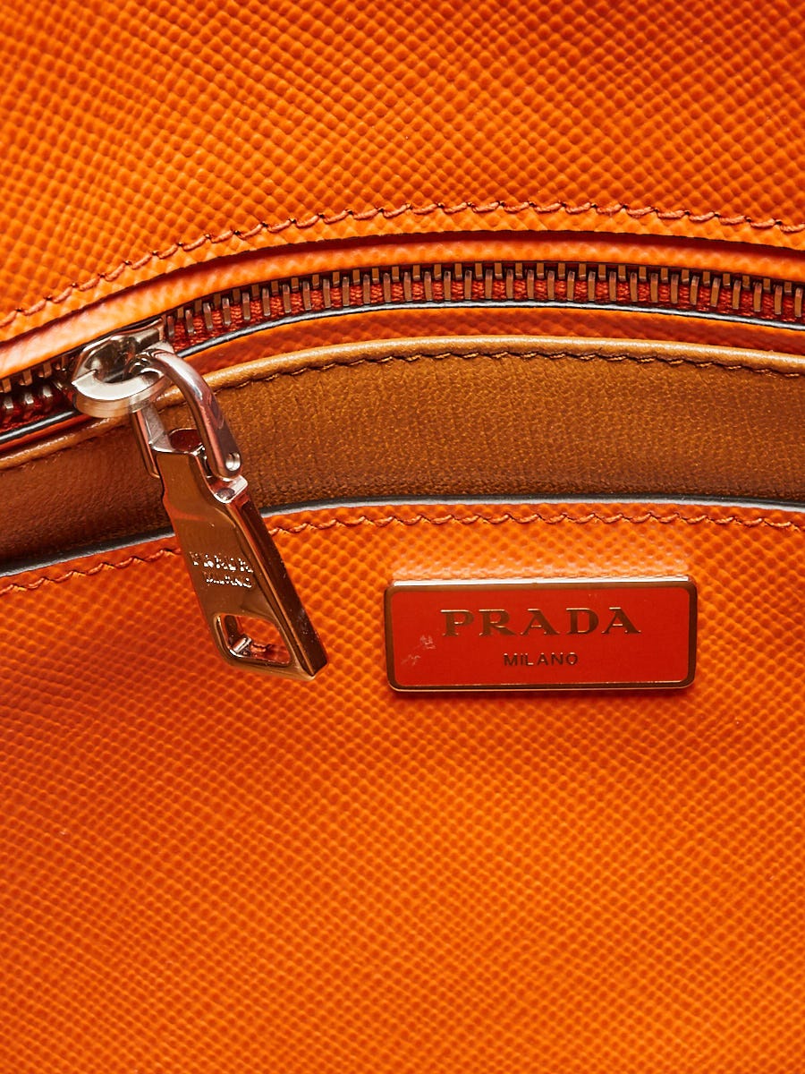 PRADA Saffiano Cuir Medium Double Bag Noisette Papaya 1284798