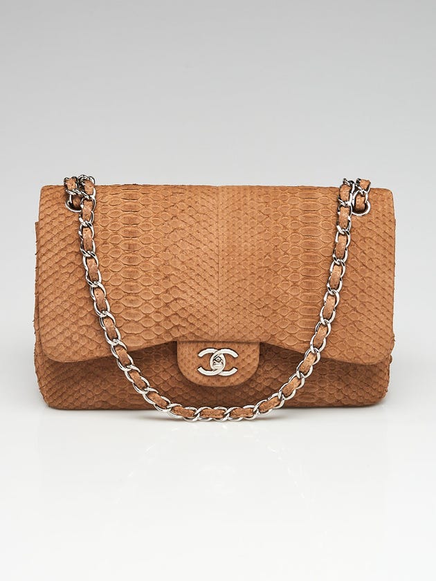 Chanel Brown Matte Python Classic Jumbo Double Flap Bag