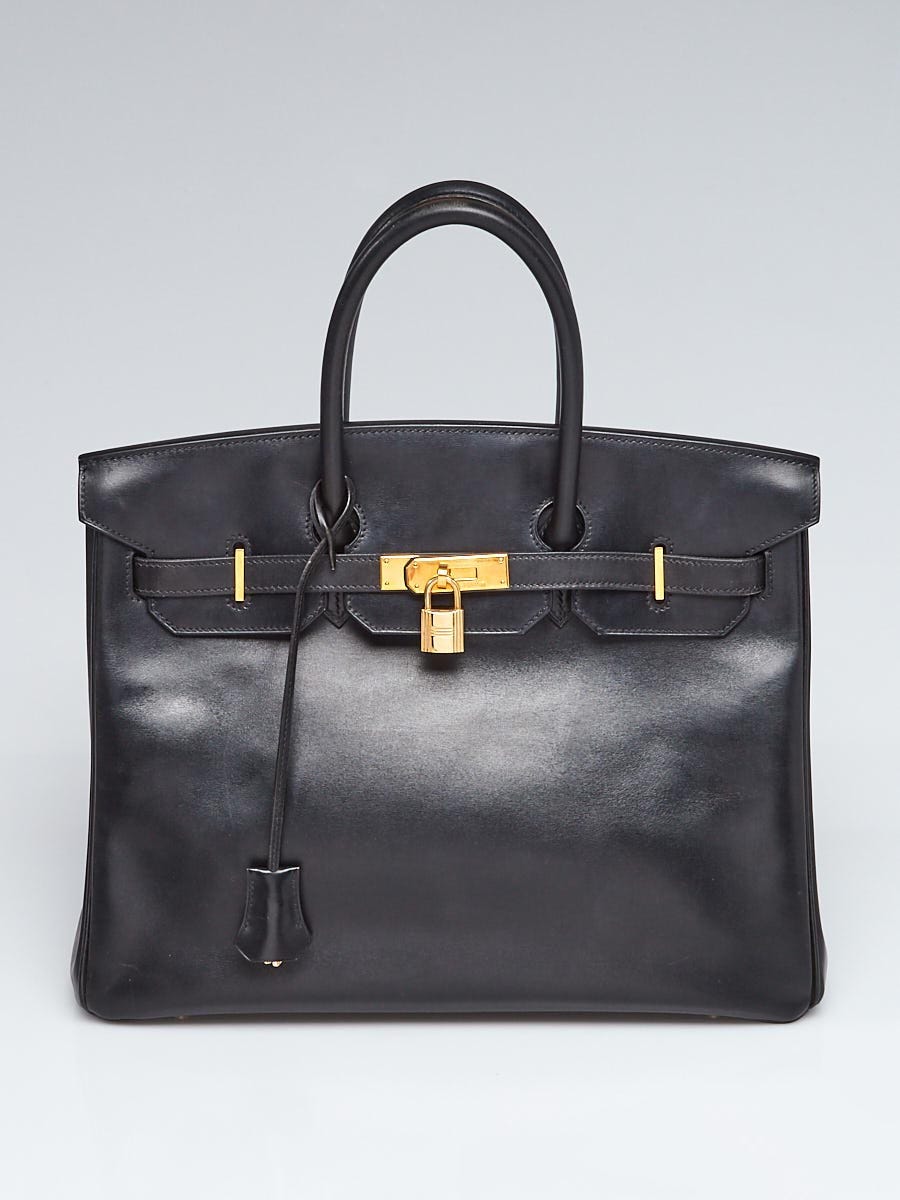 Hermes 35cm Black Box Leather Gold Plated Birkin Bag - Yoogi's Closet