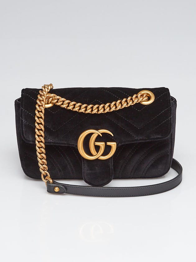 Gucci Black Quilted Velvet GG Marmont Mini Shoulder Bag