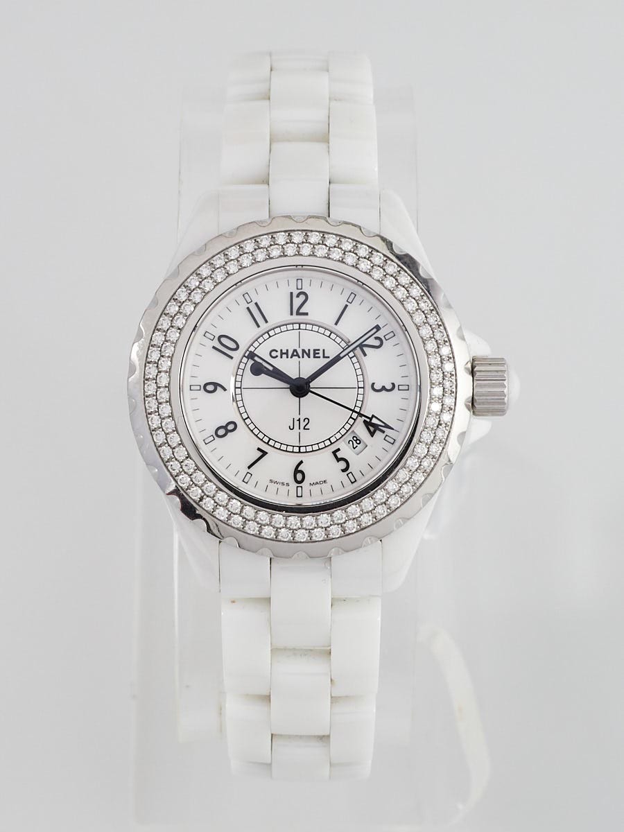 Chanel White J12 Ceramic and Diamonds 33mm Quartz Watch-H0949 - Yoogi's  Closet