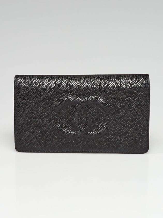 Chanel Black Caviar Leather Timeless CC L Yen Wallet