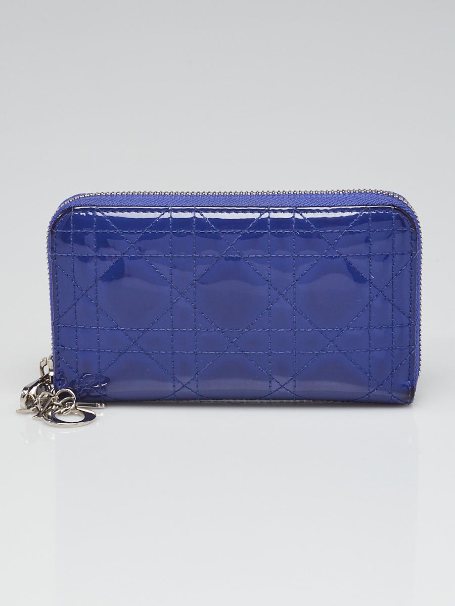 Christian Dior Blue Patent Leather Cannage Lady Dior Compact Zippy