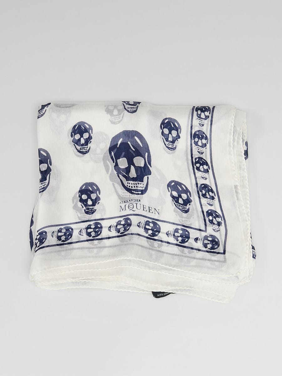 Alexander McQueen★素敵！Blue Skull Chiffon Silk Scarf ALEXANDER MCQUEEN Silk Chiffon Skull Scarf Blue 130318
