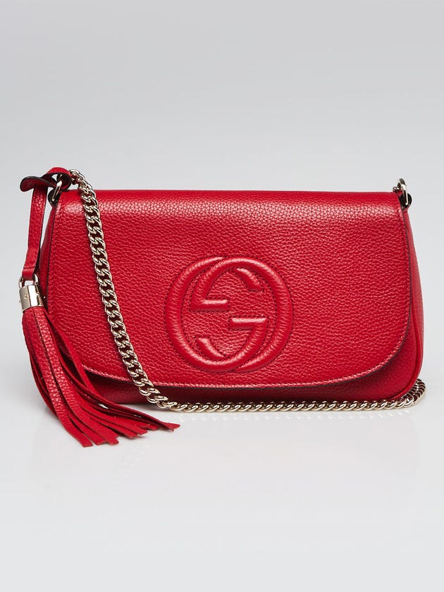 Gucci Red Leather Soho Chain Flap Shoulder Bag