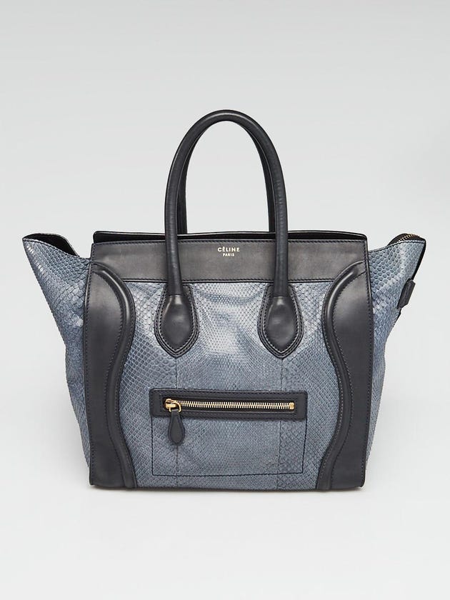 Celine Blue Python and Black Leather Mini Luggage Tote Yoogi's