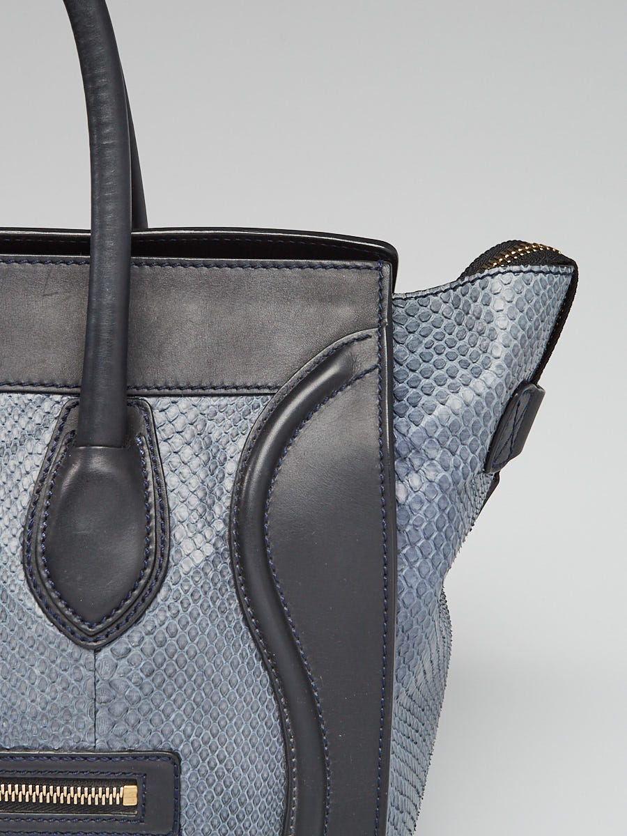 Celine Black/Brown/Grey Python/Leather Mini Luggage Tote Bag