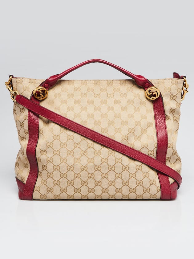 Gucci Beige/Raspberry GG Canvas Miss GG Top Handle Bag