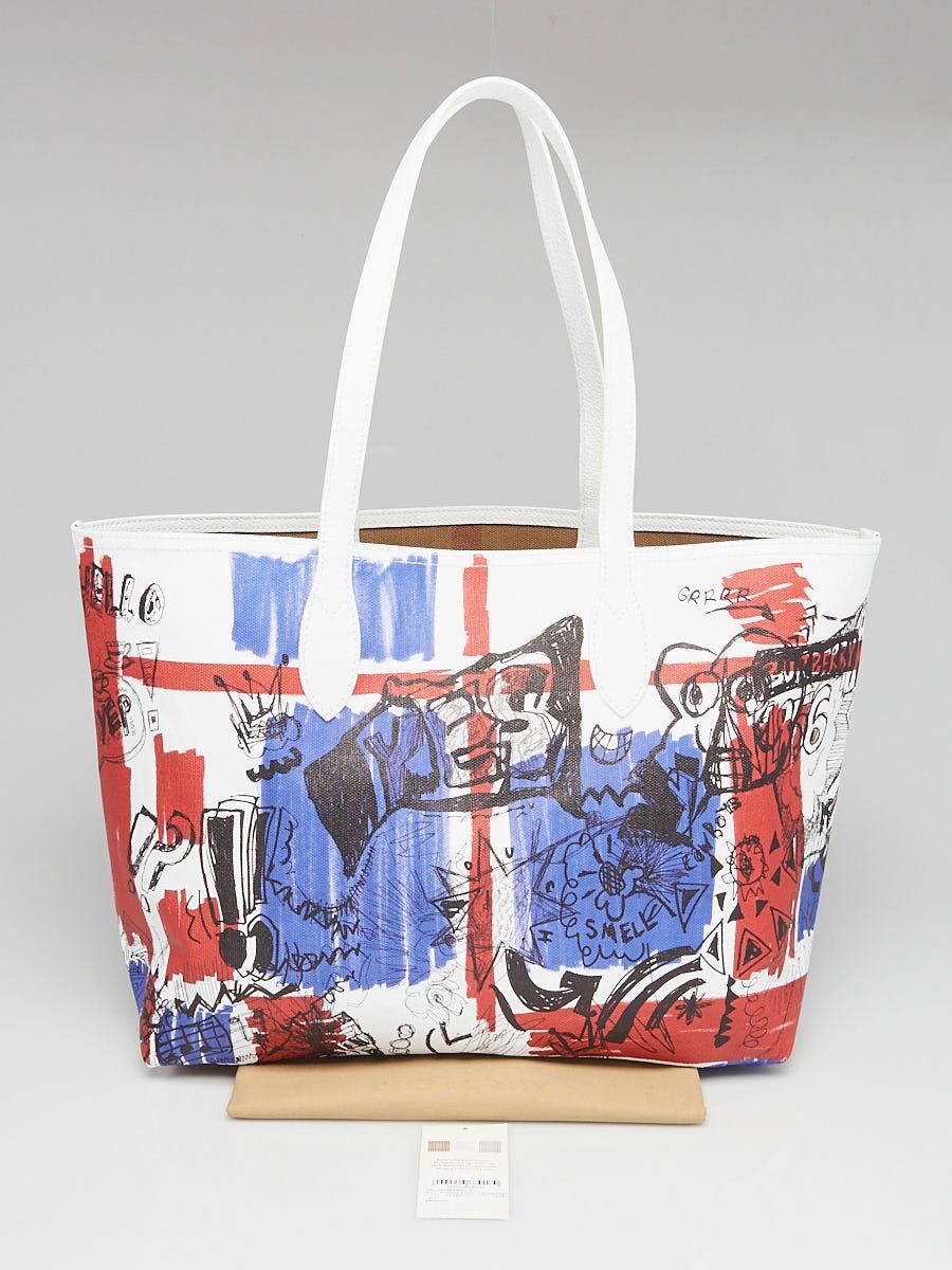 Burberry Red/White/Blue Classic Check Canvas Doodle Reversible Tote Bag -  Yoogi's Closet