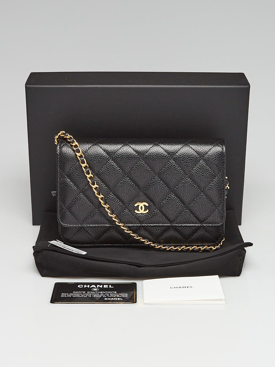 Chanel Quilted Wallet on Chain WOC CC Coco Chain Black Caviar Gold