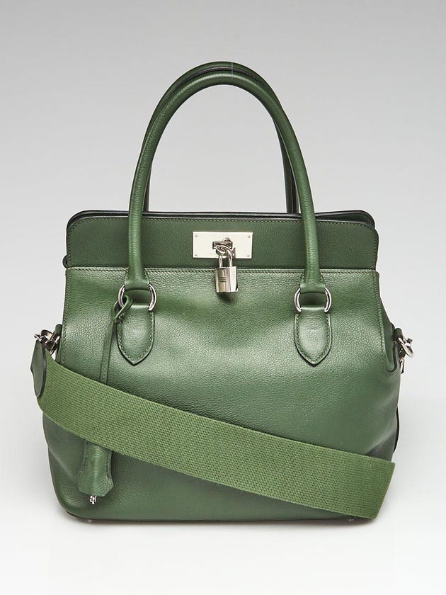 Hermes 26cm Vert Anglais Evercolor Leather Palladium Plated Toolbox Bag