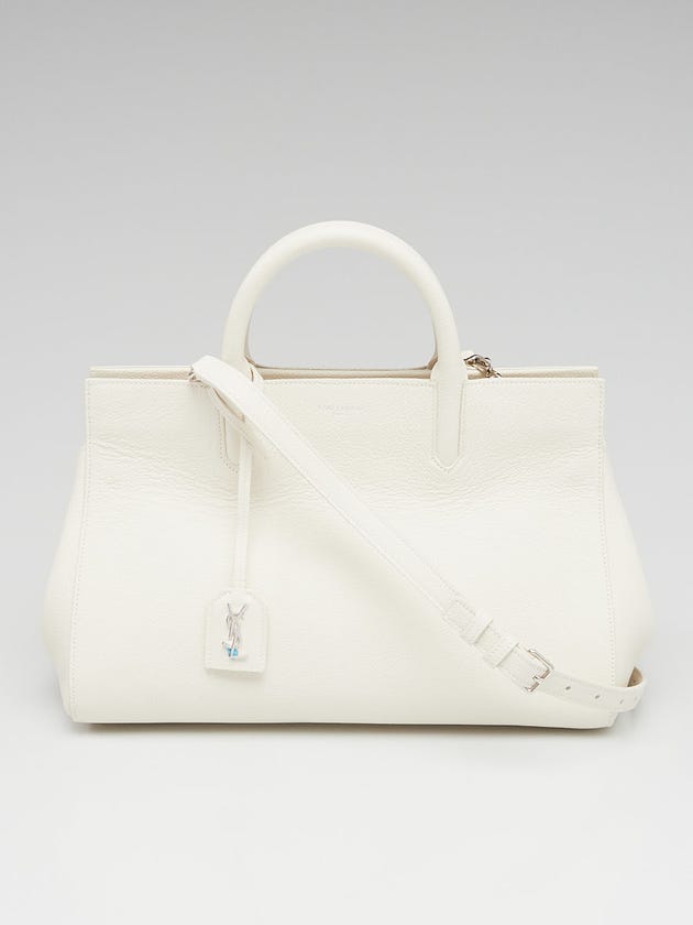 Yves Saint Laurent White Grained Leather Rive Gauche Cabas Small Tote Bag