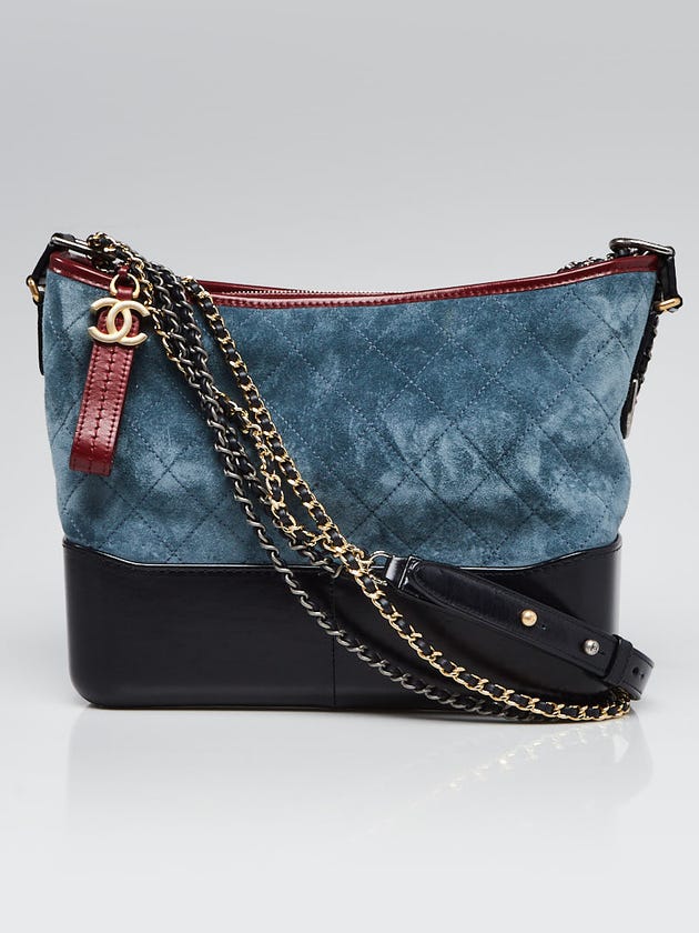 Chanel Blue Quilted Suede and Leather Medium Gabrielle Hobo Bag