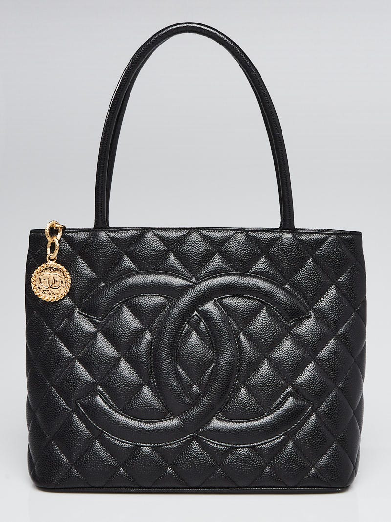 Chanel Black Quilted Caviar Leather Medallion Tote Bag - Yoogi's Closet