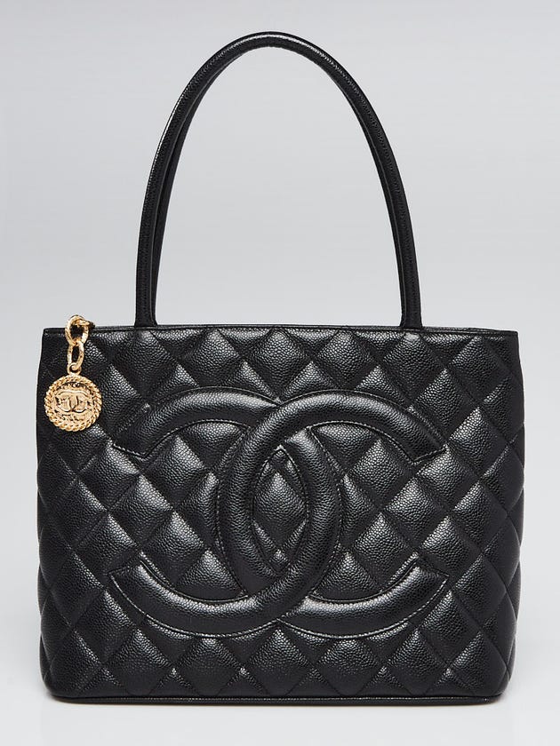 Chanel Black Quilted Caviar Leather Medallion Tote Bag