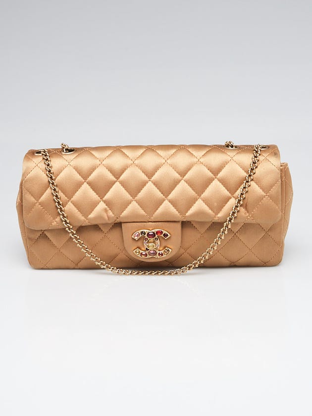 Chanel Gold Quilted Satin Jewel East/West Flap Bag